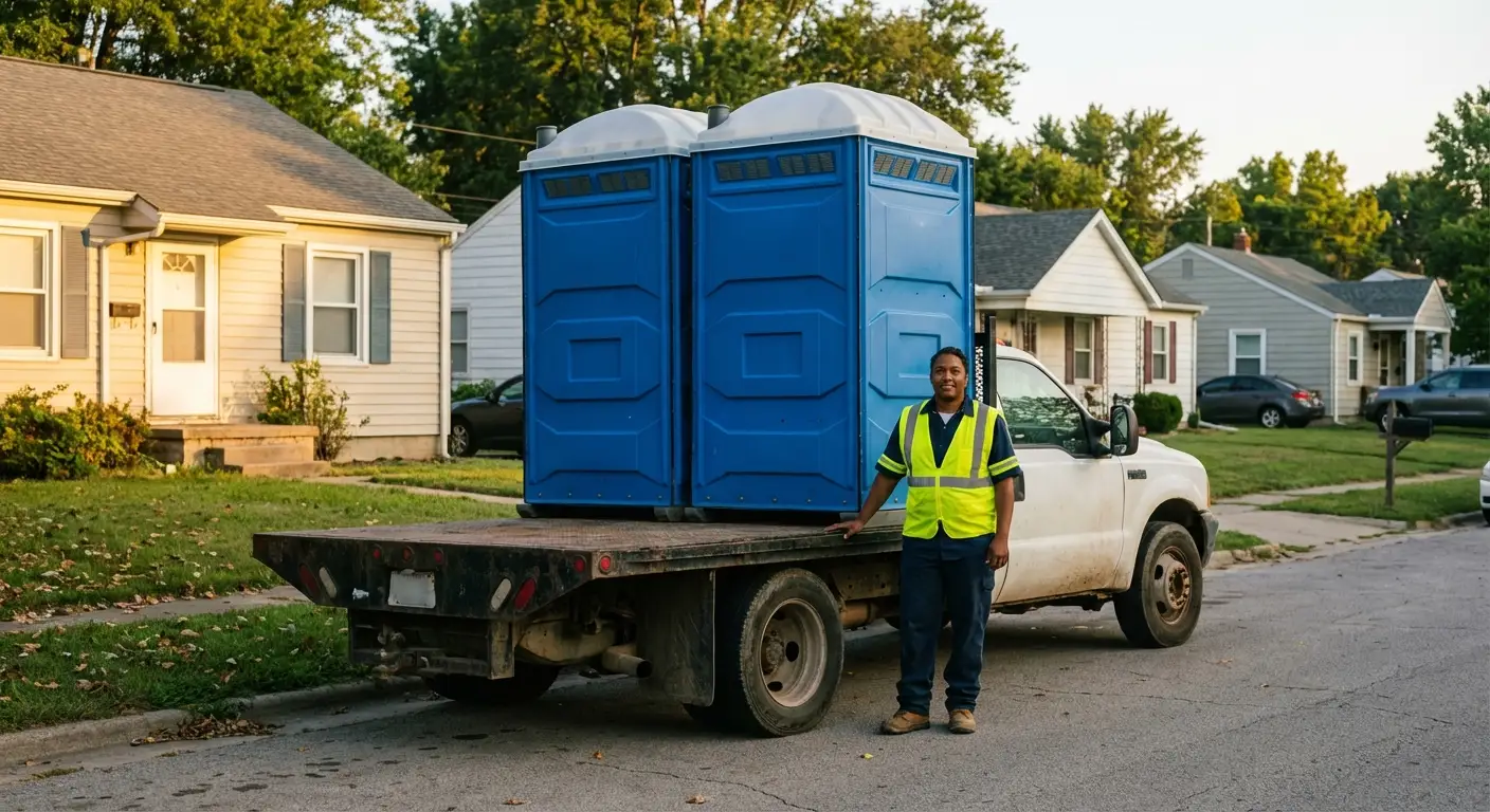 Queen City Portables founder with original service truck in Cincinnati, OH